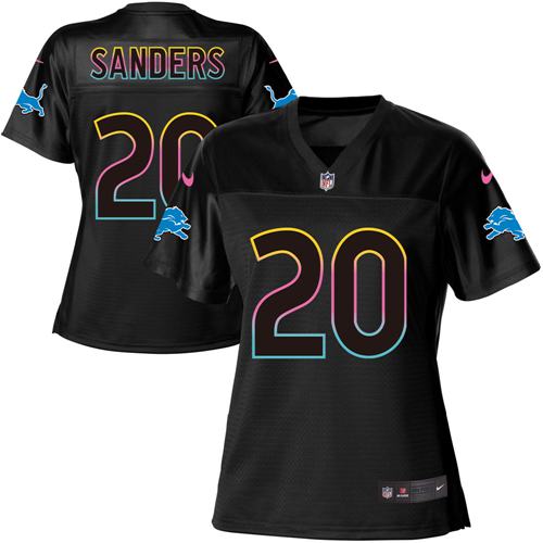 Nike Lions #20 Barry Sanders Black Women's NFL Fashion Game Jersey